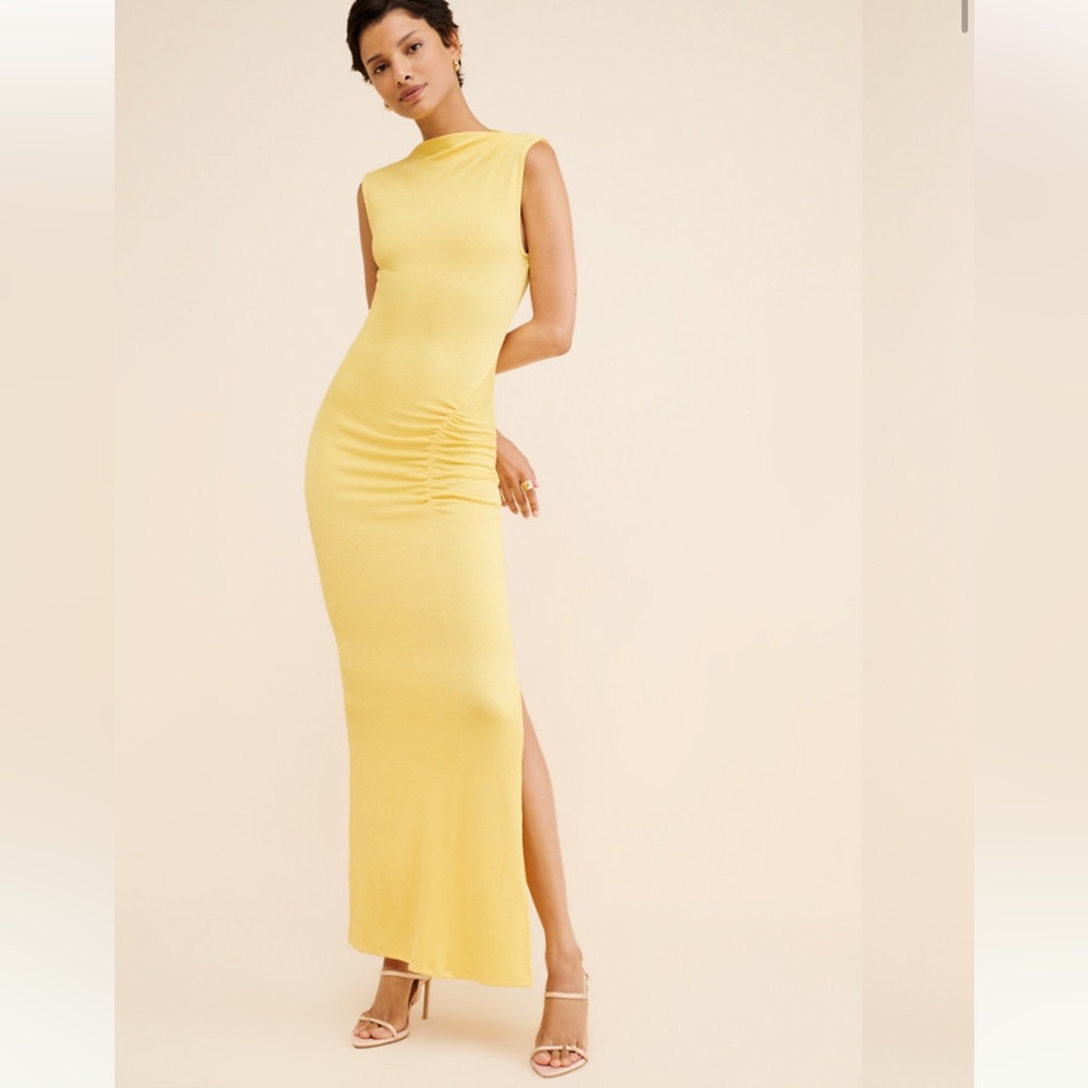 SUBOO Vega rouched front dress in butter size xsmall new with tags